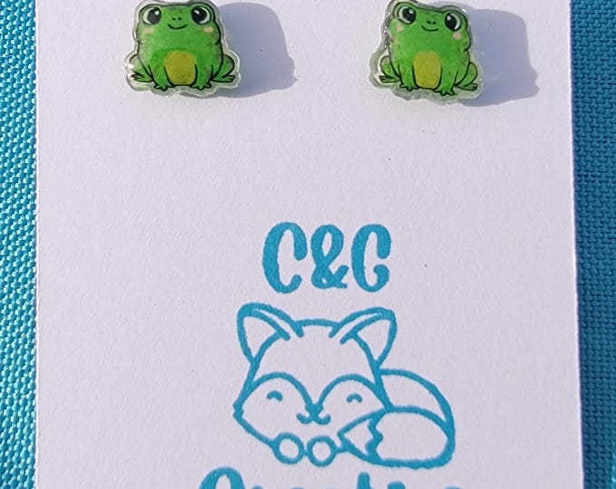 Frog Acrylic Stud Earrings - Handmade