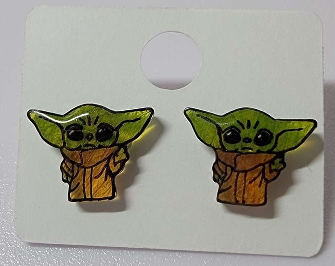 Grogu Acrylic Stud Earrings - Handmade
