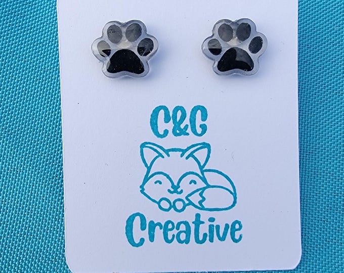 Paw Print Acrylic Stud Earrings - Handmade