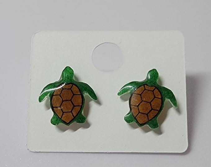 Turtle Acrylic Stud Earrings - Handmade
