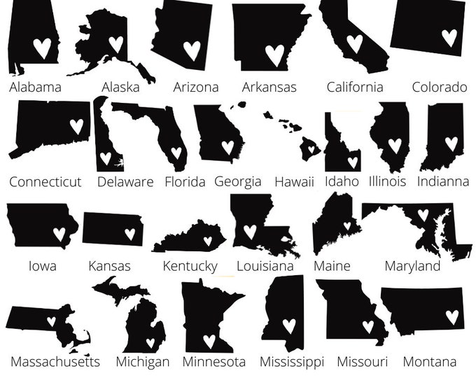State with Heart Permanent Vinyl Decal