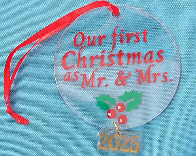 Our First Christmas as Mr. & Mrs. Acrylic Flat Round 3" Ornament