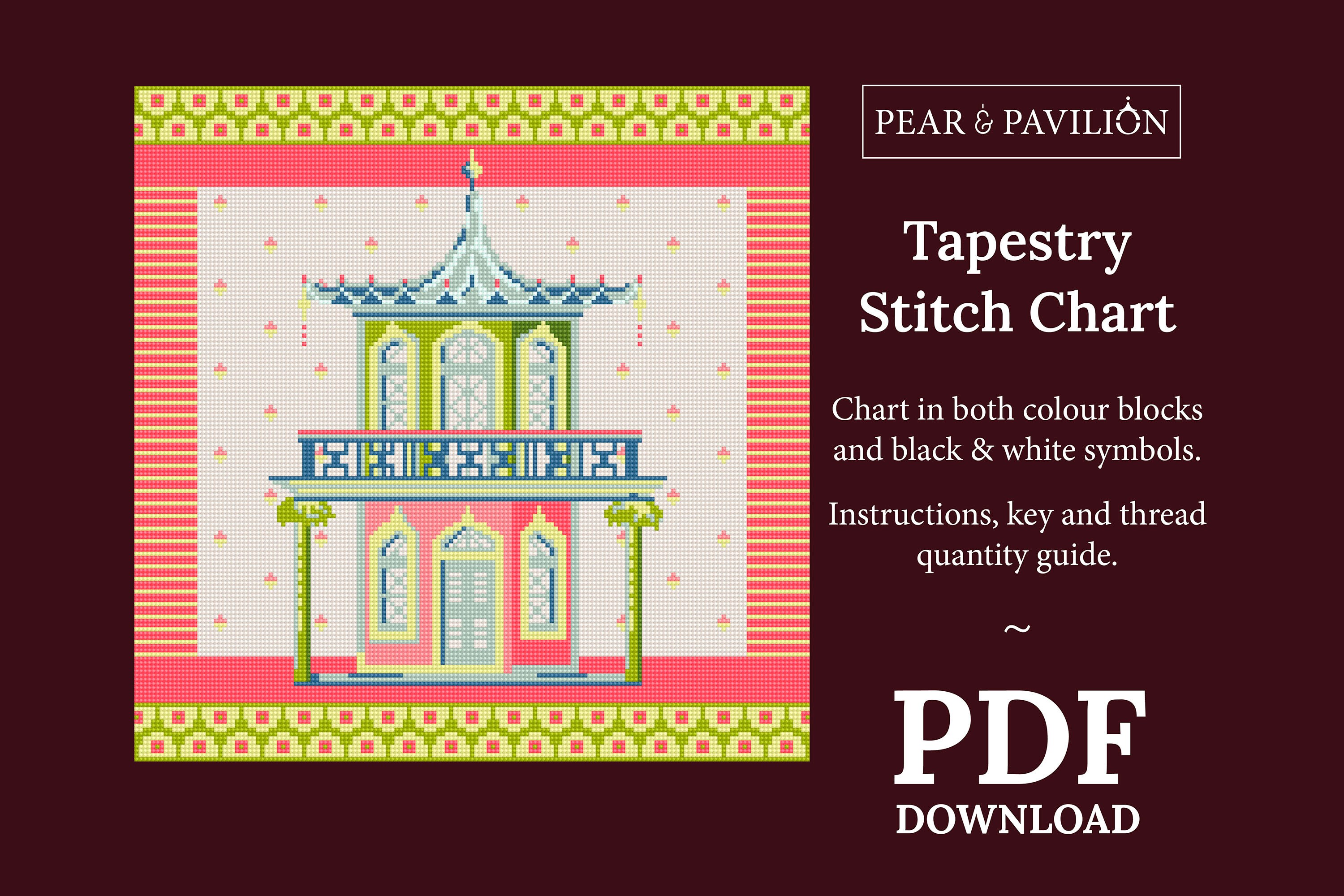 Tapestry Stitch Chart PDF, the Garden Pavilion. Instructions, Wool ...