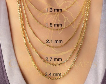 Collar de cadena de eslabones de caja redonda de 1,3 mm a 3,4 mm para hombres y mujeres, cadena de caja delicada con corte de diamante de 16 a 24 pulgadas, oro amarillo genuino de 14 quilates