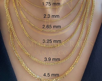 Square Wheat Chain Men Women Diamond Cut Necklace 1.75-4.5mm 16&quot;-24&quot; 10K-14K Genuine Yellow Gold