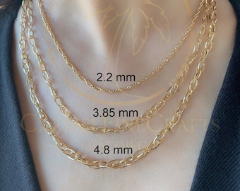 Cable Rope Chain For Men Women Dainty Link Chain Necklace Sz 2.2mm-4.8mm 16"-24" Minimalist Chain 14K Genuine Yellow Gold