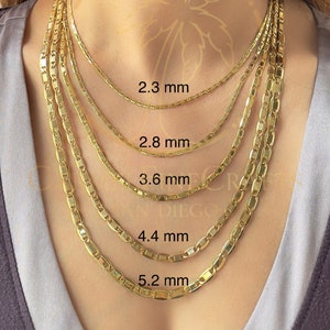 1.8mm-5.2mm Mirror Shiny Valentino Link Chain Necklace For Men Women Diamond Cut Valentino Chain 16"-24" 14K Yellow Gold