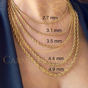 Twist Rope Chain Men Women 2.7mm-4.9mm Diamond Cut Necklace Chain 16&quot;-24&quot; 10K-14K Genuine Yellow Gold