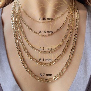 Figaro Link Chain Men Women Dainty Diamond Cut Necklace 2.0mm-5.7mm 16"-28" 14K Genuine Yellow Gold