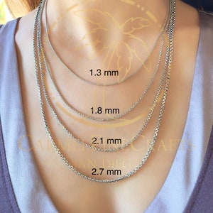 Round Box Link White Gold Chain Necklace 1.3mm-2.7mm Womens Mens Box Chain 16&quot;-24&quot; 14K Real Gold