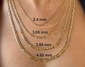 Catena a maglia Mariner Anchor da 2,4 mm-4,65 mm per uomo Donna Collana a catena piatta Mariner 16 "-24" catena a maglia delicata oro genuino 14K