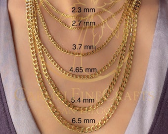 Cuban Open Link Chain Men Women Dainty Chain Necklace 2.3mm-6.5mm 16"-24" 14K Real Yellow Gold