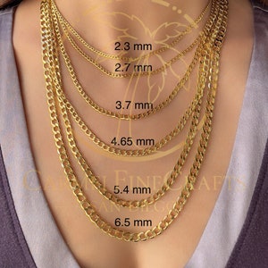 Cuban Open Link Chain Men Women Dainty Chain Necklace 2.3mm-6.5mm 16&quot;-24&quot; 14K Real Yellow Gold