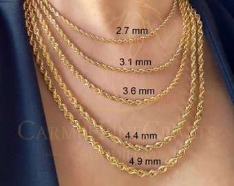 Twist Rope Chain Men Women 2.7mm-4.9mm Diamond Cut Necklace Chain 16"-24" 10K-14K Genuine Yellow Gold