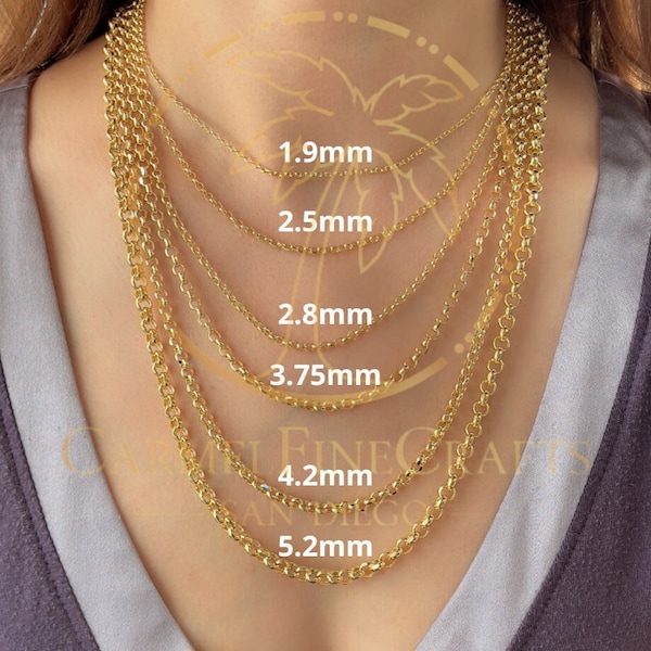 Collier chaîne à maillons fin Rolo Chaîne Rolo délicate et minimaliste de 1,9 mm à 5,2 mm 16 à 24 po Or jaune 14 carats