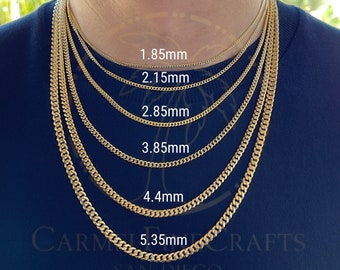 Miami Cuban Tight Link Chain Necklace Men Women Diamond Cut Link Chain Sz 1.85-5.35mm 16"-24" 14K Real Yellow Gold