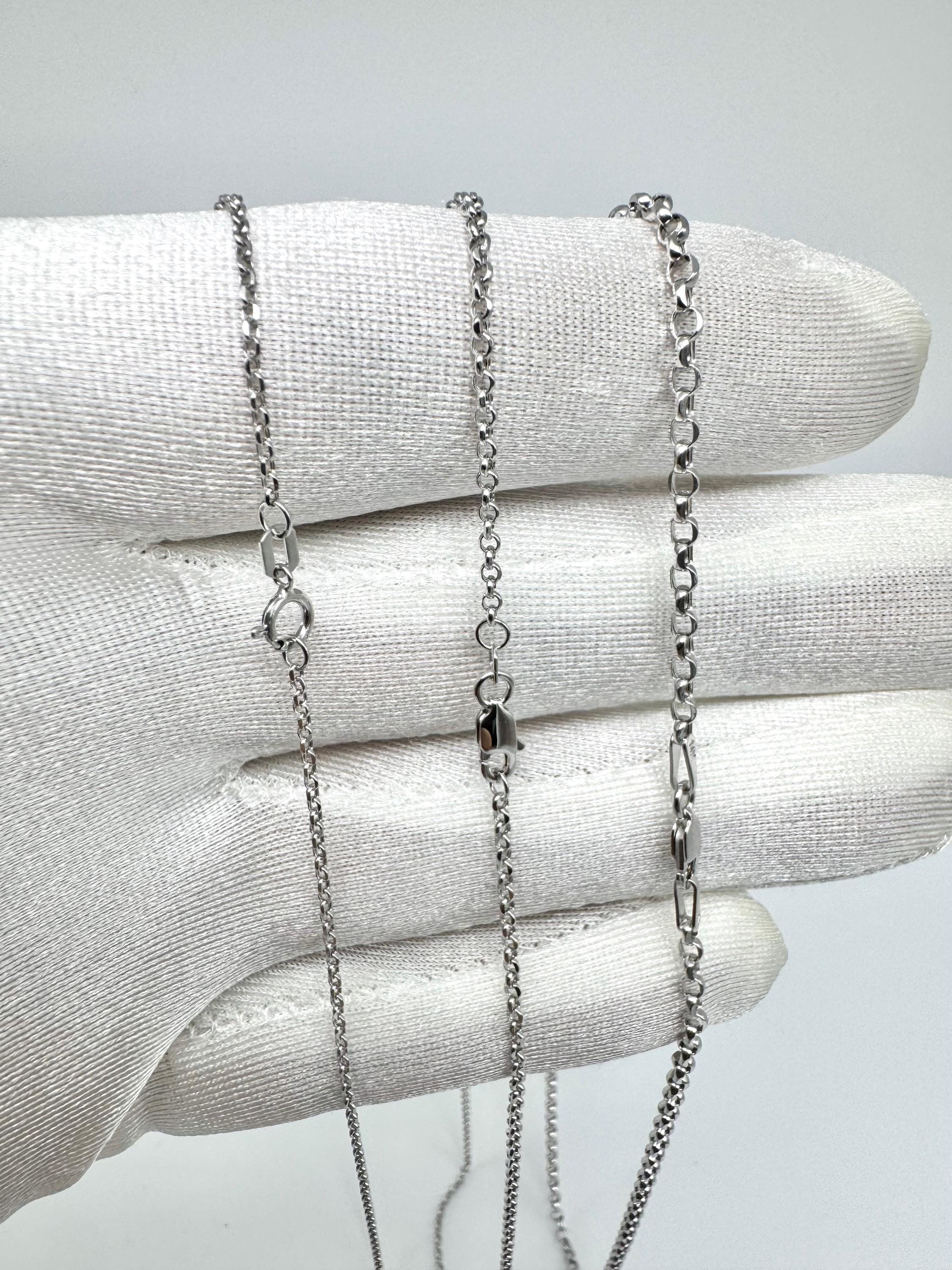 White Gold Rolo Link Chain Necklace Diamond Cut Rolo Chain 1.9mm-2.5mm ...