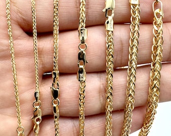 Square Wheat Chain Men Women Diamond Cut Necklace 1.5-4.5mm 16"-24" 10K-14K Genuine Yellow Gold
