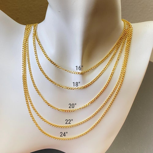 Curb Cuban Link Chain Necklace Real 14K Yellow Gold Women Men - Etsy