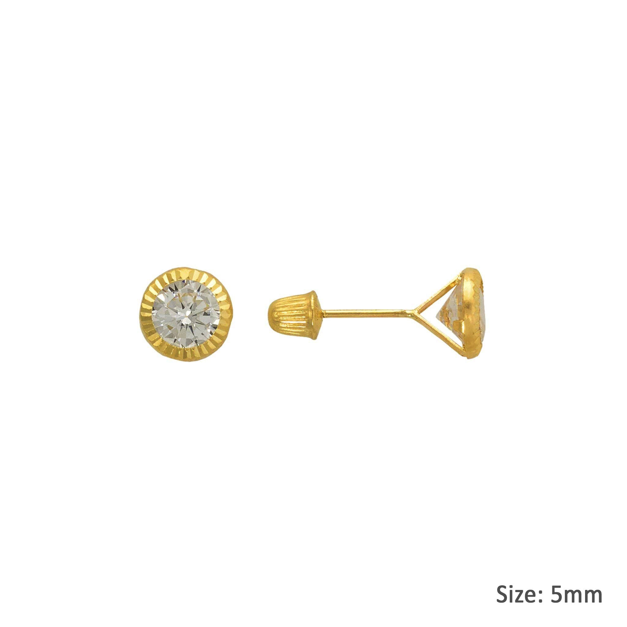 Bezel Stud Earrings 14K Solid Yellow Gold Minimalistic Small Etsy