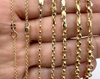 Rolo Link Chain Necklace Minimalist Delicate Rolo Chain Sz 1.5mm-5.2mm 16" - 24" 14K Yellow Gold