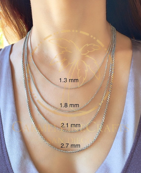 Round Box Link White Gold Chain Necklace 1.3mm 2.7mm Womens Mens Box Chain 1624 14K Real Gold Etsy