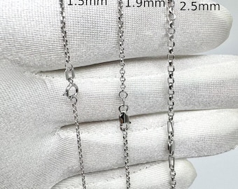 White Gold Rolo Link Chain Necklace Diamond Cut Rolo Chain 1.5mm-2.5mm 16" - 24" 14K White Gold