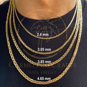 2.4mm-4.65mm Mariner Anchor Link Chain For Men Women Flat Mariner Chain Necklace 1624 Dainty Link Chain 14K Genuine Gold image 3
