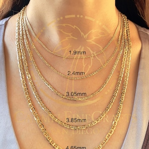 1.5mm-4.65mm Mariner Anchor Link Chain For Men Women Flat Mariner Chain Necklace 16"-24" Dainty Link Chain 14K Genuine Gold