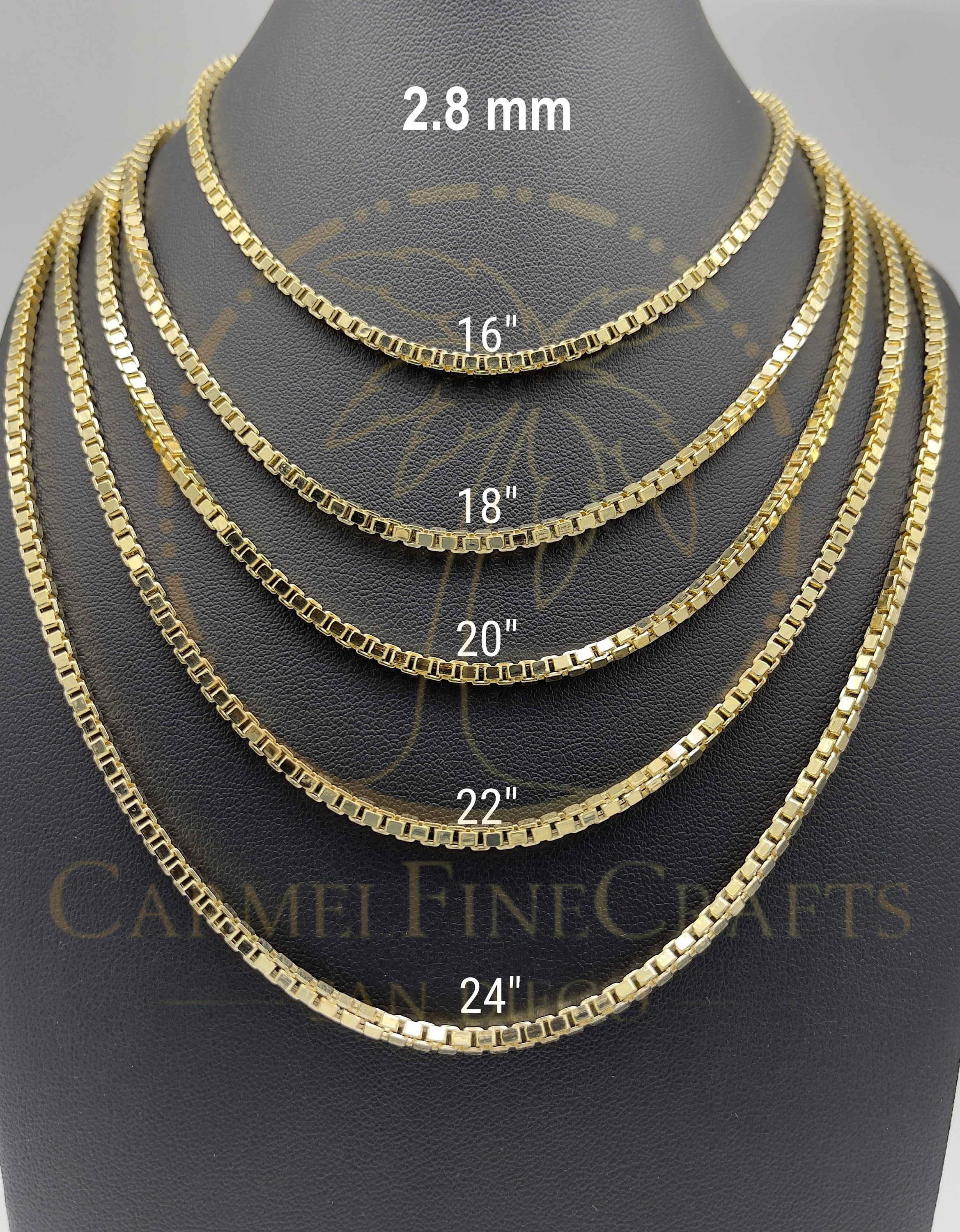 1.0 mm-2.8 mm ミラースクエアボックスチェーン 華奢なボックス