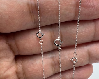14K Weißgold Kordelkette 0,7 mm-1,0 mm für Anhänger - Zierliche minimalistische Unisex Halskette 16 "-24" für Alltag & Layering