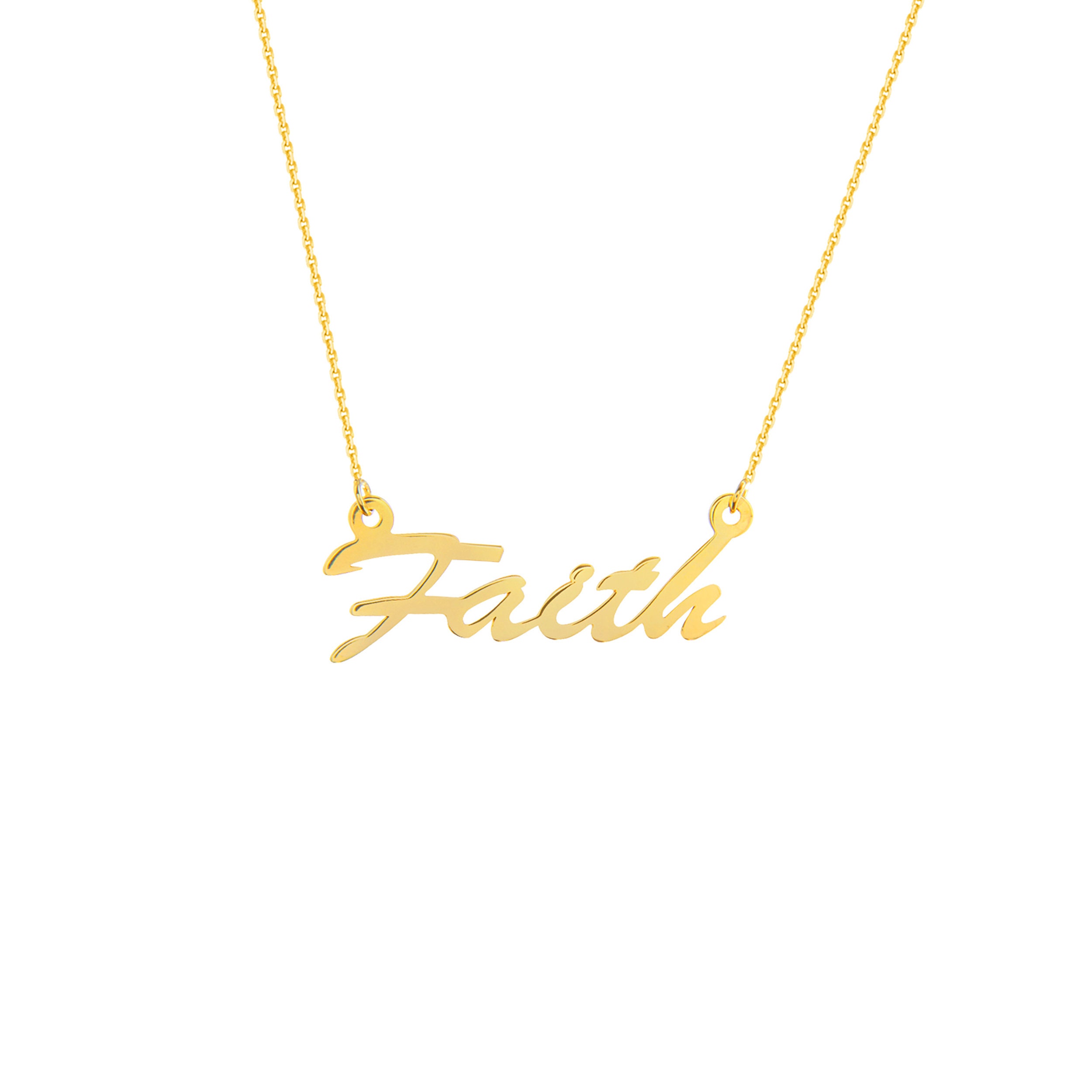 Faith Script Necklace Faith Pendant Word Necklace Delicate Etsy