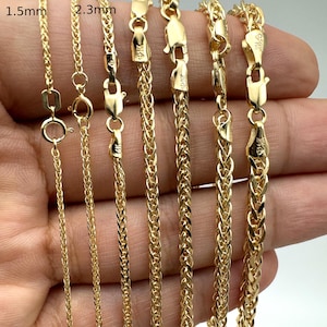 Fyrkantig vetekedja herr- och kvinnahalsband med diamanter 1,5-4,5 mm 16"-24" 10K-14K äkta gult guld