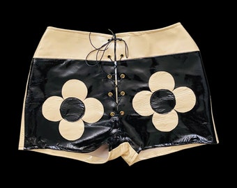 60s 70s Style Black & Cream Patent Shorts / Mod / Groovy / Flower Power / Made in England