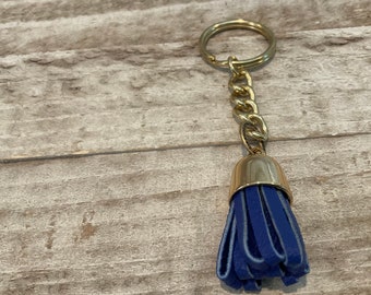 Keychain-gold with blue leather tassel