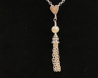 Sterling silver tassel necklace with freshwater pearl