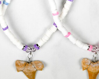 Fossilized Shark Tooth Necklace - Fimo w/Glass Beads