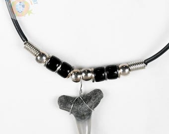Fossilized Shark Tooth Necklace - Black Ceramic Disk
