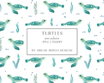 Sea Turtles, Watercolour, Seamless Pattern, Fabric Design, Commercial license, Non-exclusive, Digital Download