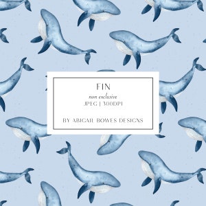 Kids Whale, Handpainted, Seamless Pattern, Fabric Design, Commercial license, Non-exclusive, Digital Download