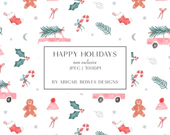 Happy Holidays, Christmas Seamless Pattern, Fabric Design, Commercial license, Non-exclusive, Digital Download