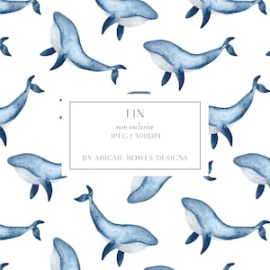 Kids Whale, Handpainted, Seamless Pattern, Fabric Design, Commercial license, Non-exclusive, Digital Download