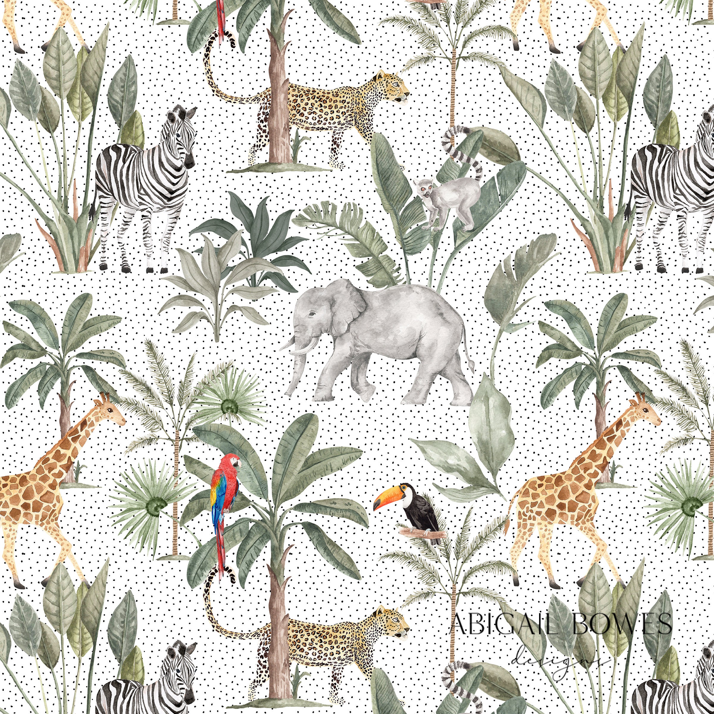 Tropic Jungle Safari Handpainted Seamless Pattern Fabric Etsy