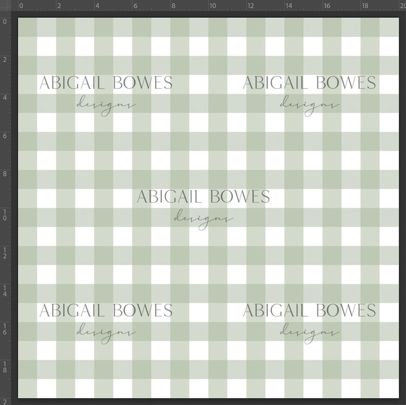 May include: A white and green gingham pattern with the text "ABIGAIL BOWES designs" repeated four times.