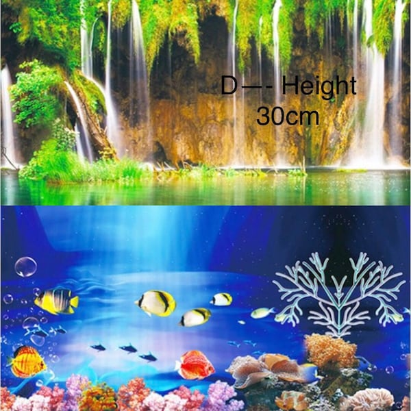 Height 30cm （12inch）Aquarium Background Fish Tank Decorations Pictures PVC Adhesive Poster Water Grass Style Backdrop Decoration Paper
