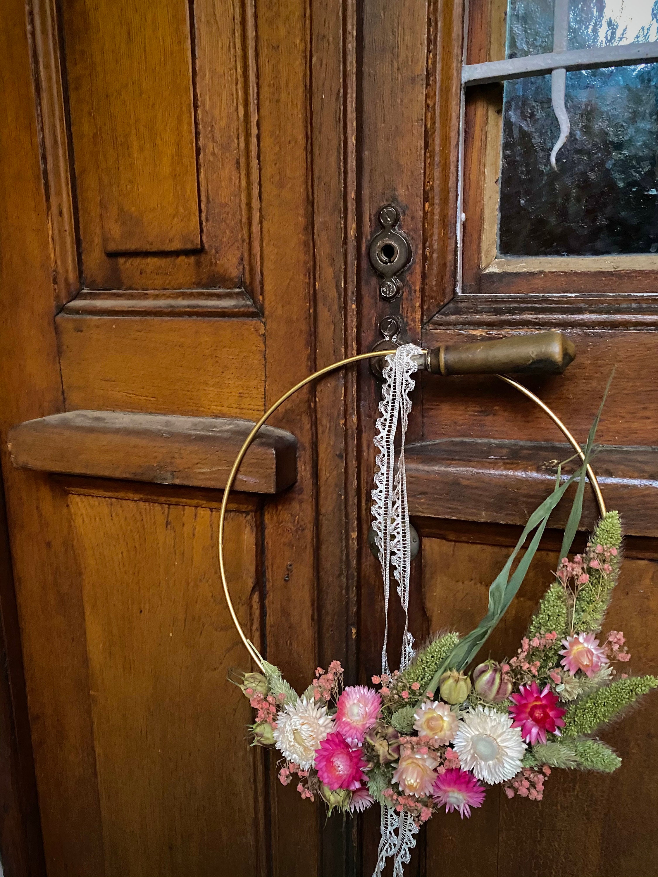 Couronne Laiton Doré et Fleurs Séchées