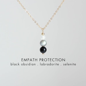Collana protettiva per empatici, gioielli curativi fatti a mano con cristalli, collana con pietre preziose per la cura di sé, ossidiana nera, labradorite, selenite, regali di compleanno