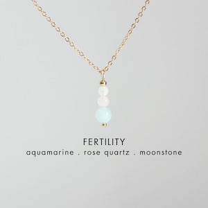 Collana per la fertilità Supporto per la fecondazione in vitro Gravidanza Gioielli in cristallo curativi Olistico Energia potenziante Regalo per la futura mamma Pietra di luna Acquamarina Quarzo rosa