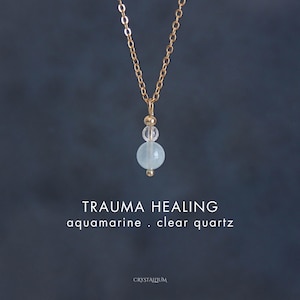 Trauma healing necklace Aquamarine Clear quartz Emotional balance Inner peace Stress relief Crystal jewelry Grief gift Pet loss Self care