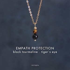 Collana di protezione empatica, collana di cristallo curativo per donne, regalo per il suo 60° compleanno, collane con ciondolo, tormalina nera e occhio di tigre